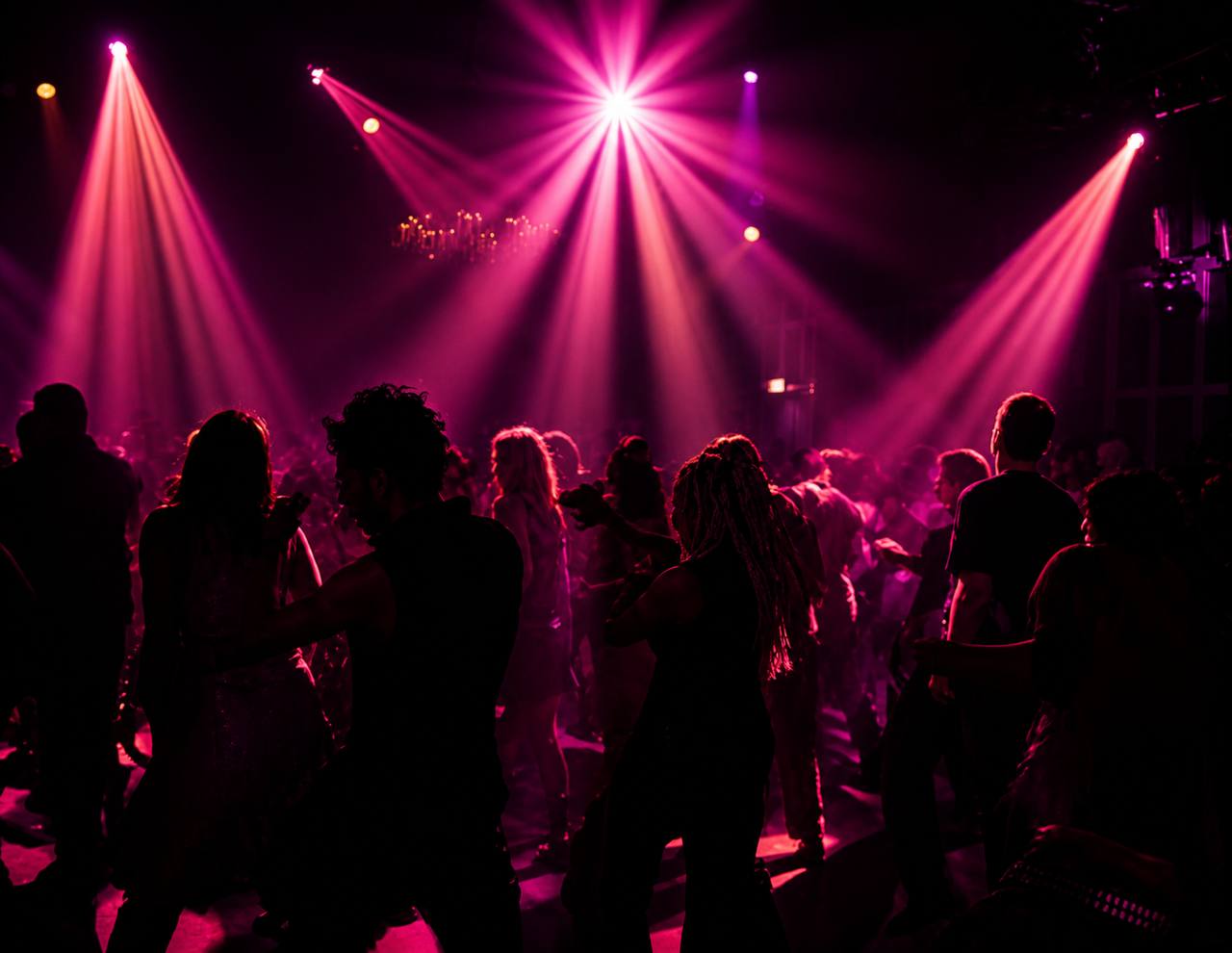 Dance floor with pink lights at Teatro Azteca
