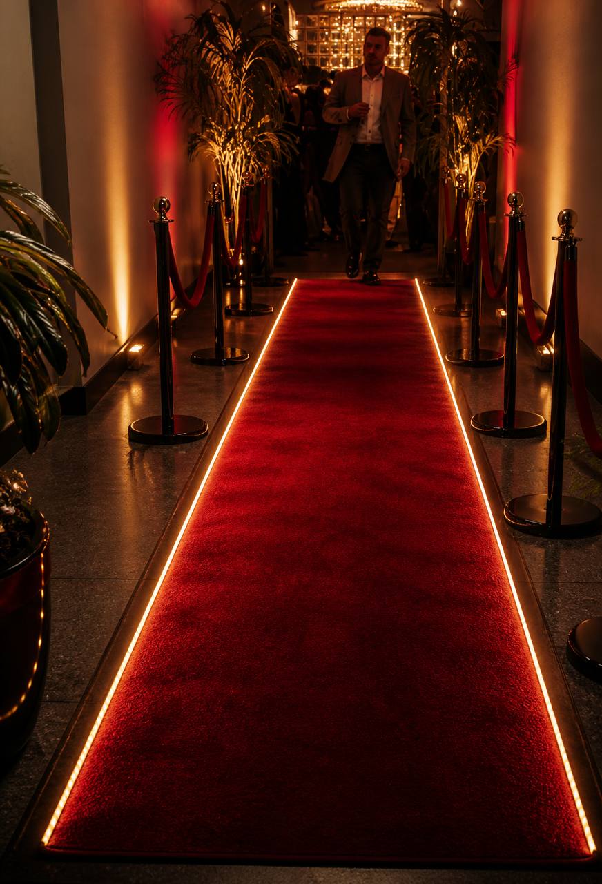 Red carpet entrance at Teatro Azteca